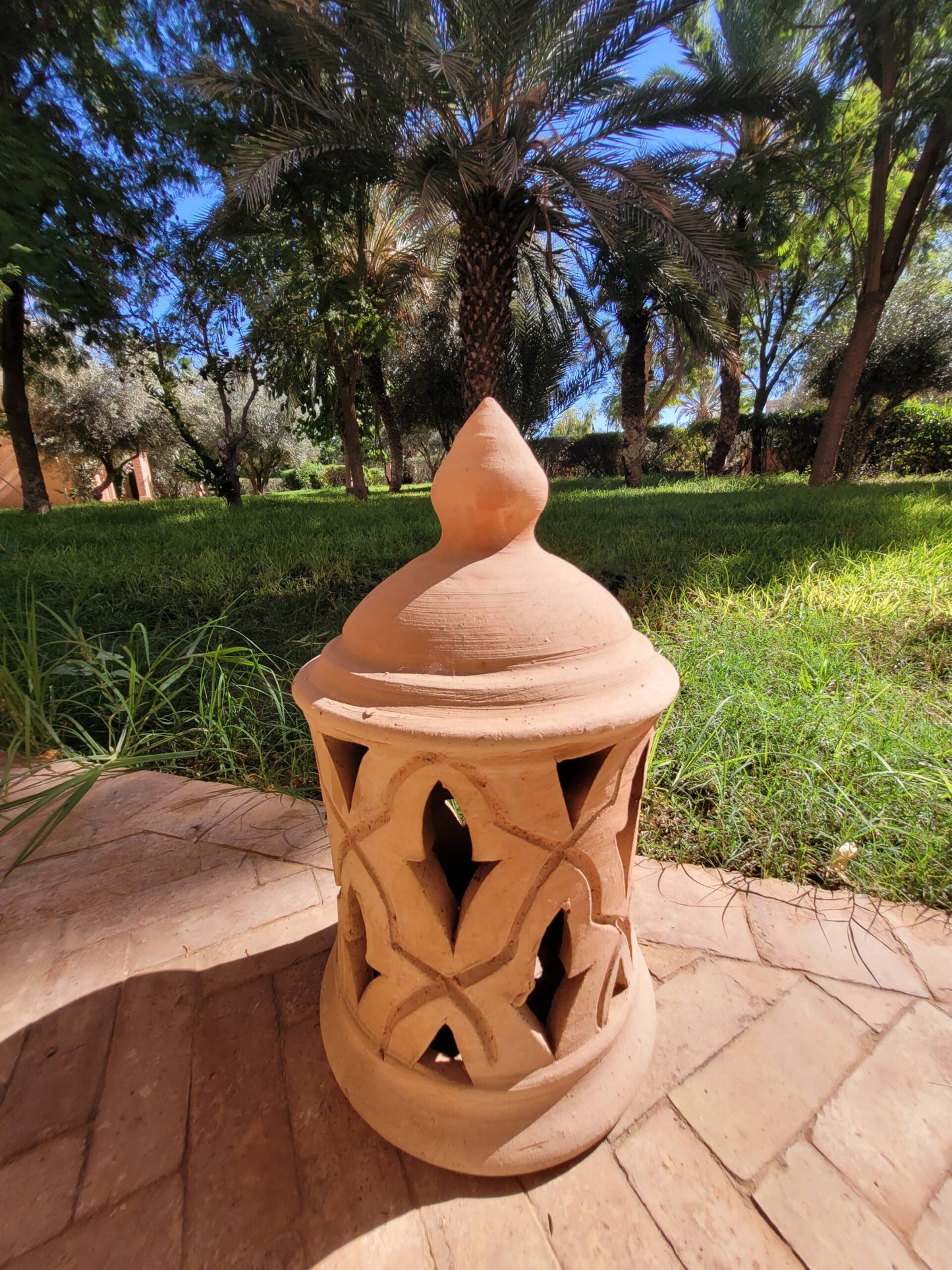 Classic Terracotta Dome Cutwork Lantern – Green Plants
