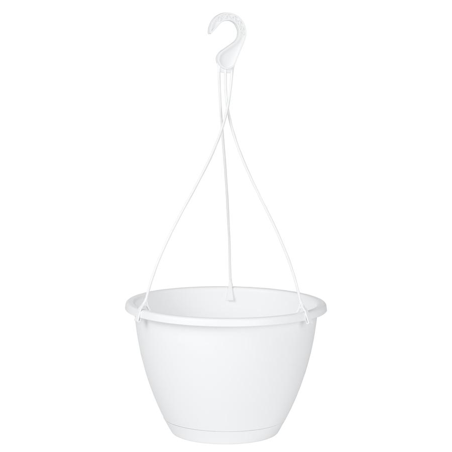 White plastic hanging flower pot - 31 × 31 × 17.5 cm - Wire Frame + Hook