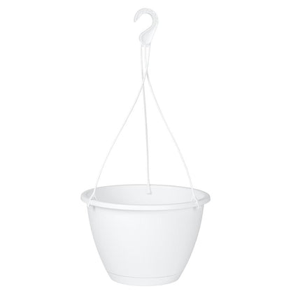 White plastic hanging flower pot - 31 × 31 × 17.5 cm - Wire Frame + Hook