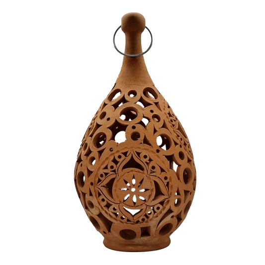 Grand Majlis Tall Terracotta Floor Lantern – Green Plants