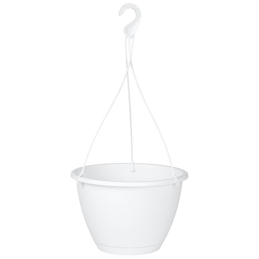White plastic hanging flower pot - 25 × 25 × 17.1 cm - Wire Frame + Hook
