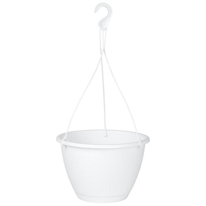 White plastic hanging flower pot - 25 × 25 × 17.1 cm - Wire Frame + Hook