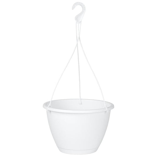 White plastic hanging flower pot - 25 × 25 × 17.1 cm - Wire Frame + Hook