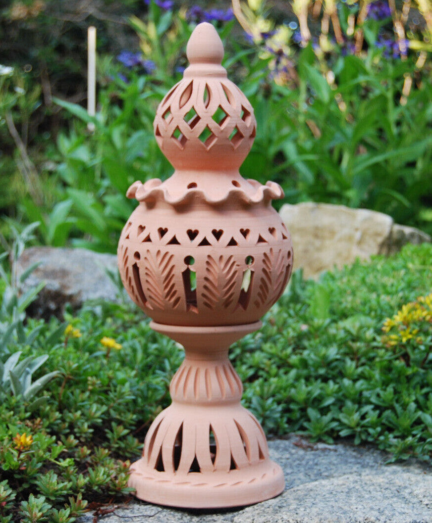 Cylindrical Leaf Cutwork Terracotta Lantern – Reference Gallery Image