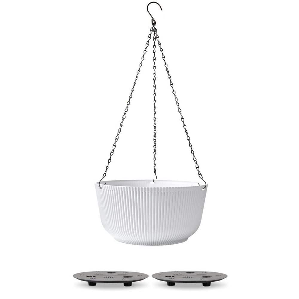 White ribbed plastic hanging planter gallery image 5